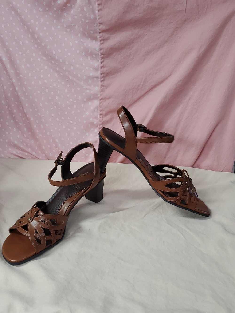 Womens SiE 7Classic Brown Strappy Block Heel Sandals with Ankle Strap